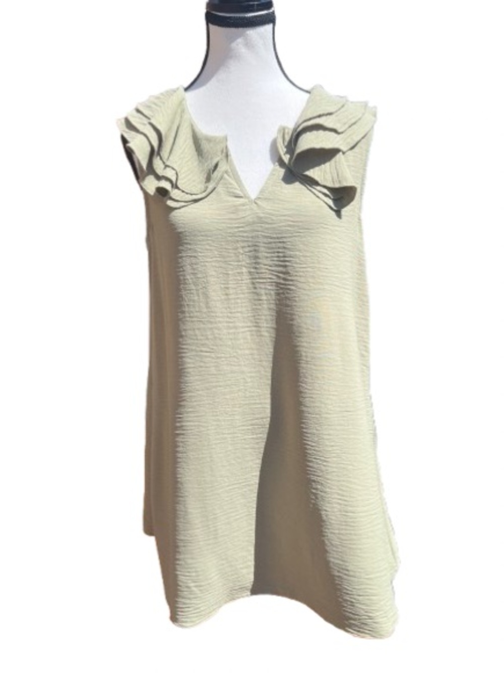 Umgee Women’s Ruffle Neck Mini Dress Size Small Sage Green New Summer Comfy